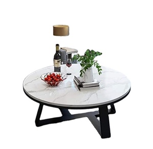 Meubles de luxe Table basse en marbre Section Table à thé ronde avec cadre en acier inoxydable doré - Product Image 2