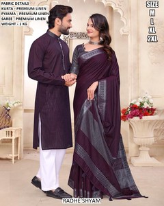 Kurta/Kurti classique pour couple en lin brodé Bandhani, longueur au sol, pour mariage et fête - Product Image 2