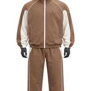 Unisex <b>Brown</b> Tracksuit Set Full Zip Jacket Drawstring <b>Jogger</b> Pants Solid Color Sporty Casual Wear with Side Pockets Autumn - Product Image 1