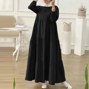 Autumn Muslim Abaya <b>Long</b> <b>Dress</b> Fashion Women <b>Long</b> Sleeve Solid Ruffles Sundress Robe Femme <b>Eid</b> Mubarak Islamic Clothing - Product Image 3