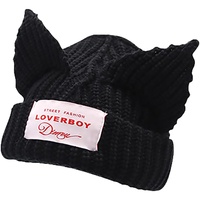 Gorro con Orejas de Gato para Mujer, Gorro Jacquard, Gorro de Lana de Punto, Azul, Negro, Varios Colores Personalizados