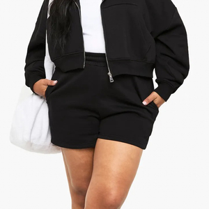 Shorts de Cintura Alta para Mujer, Tejidos en Negro, con Bolsillos, Cintura Elástica, Corte Casual, Transpirables, Color Sólido, OEM - Product Image 5