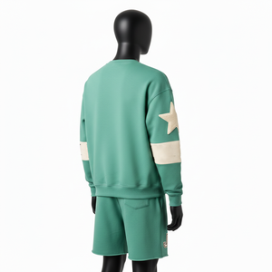 Conjunto de Sudadera y Pantalones Cortos de Felpa de Algodón y Poliéster GSM para Hombre, Color Verde Menta, Bordado Chenille, Logotipo Personalizado - Product Image 5