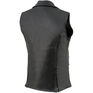 Gilet en cuir pour femme Samroz Sports, col à revers, 7 poches, fermeture éclair longue sur le devant, pour la conduite à moto - Product Image 3