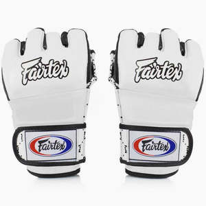 ถุงมือฝึกซ้อมมวย MMA ซานด้า Fairtex สีขาว ครึ่งนิ้ว หนังแท้ ปิดด้วยแถบตีนตุ๊กแก สำหรับศิลปะการต่อสู้ - Product Image 1