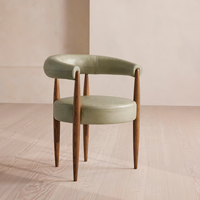 Fauteuil d'appoint en cuir FERLY, style moderne du milieu du siècle, structure en bois massif, confortable, pour salle à manger, salon