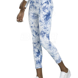 High Waist Tie Dye <b>Leggings</b> <b>Women</b> Full Length Stretch Knitted Sporty Blue <b>White</b> Pattern Plus Size Fitness Wear - Product Image 2