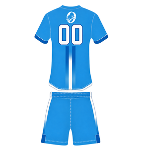 Ensemble de rugby bleu ciel et blanc, maillot à manches courtes avec fermeture éclair sur le devant, short assorti, respirant, uniforme de sport pour l'entraînement en équipe - Product Image 2
