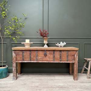 Reclaimed Teak Lift Top <b>Console</b> <b>Table</b> Rustic Solid Wood Entryway Storage Trunk Hallway <b>Sofa</b> Stand Farmhouse Living Room - Product Image 3
