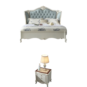 Ensemble de chambre à coucher King Size de luxe français bleu classique, capitonné, en acajou massif, meubles élégants et anciens pour villa et hôtel - Product Image 6