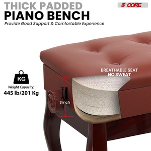 Heavy Duty Adjustable Piano <b>Bench</b> with 3" <b>Padded</b> Cushion and Storage Wooden Musician Stool - Product Image 2