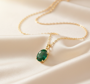 Collier ovale en argent sterling 925 plaqué or 18 carats avec pierre verte hydro, longueur 16 pouces, idéal pour les soirées, cadeau pour femme - Product Image 3