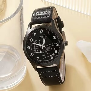 6356 Ensemble de 4 montres pour hommes noires de luxe, ensemble de montres à quartz pour hommes décontractées et élégantes avec bracelets - Product Image 3