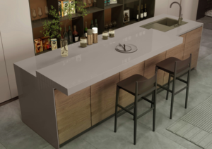 Encimera Rectangular para Isla de Cocina, Superficie Sólida de Cuarzo Artificial, Acabado Brillante, Borde Plano, No Tóxico, Independiente, Minimalista - Product Image 4