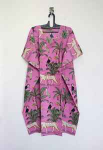 Kaftan en coton imprimé jungle, léger, style kimono, robe de plage bohème d'été - Product Image 2