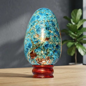 Figura de Huevo de Apatita Azul Natural Pulida a Mano de Primera Calidad, Adorno de Piedra Ovalada, Arte Coleccionable, Decoración del Hogar - Product Image 1