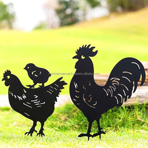 Adorno Metálico para Jardín, Estilo Rústico, con Diseño de Gallo, Gallina y Pollito, Resistente, para Decoración de Césped - Product Image 1