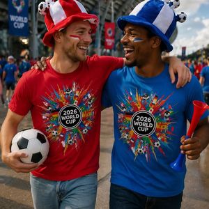 Camiseta para Fanáticos del Fútbol 2026, 100% Algodón, Tejido de Punto Suave, Corte Regular, Diseño Gráfico de Fútbol, Deportes Internacionales - Product Image 3