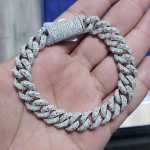 White Micro Pave <b>silver</b> Cuban Link <b>Bracelet</b> Zircon Chain <b>Bangle</b> Gold Plated Unisex Party Gift Jewelry - Product Image 5