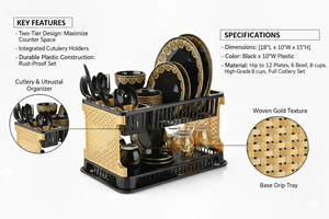 Organizador de fregadero de cocina sobre encimera con escurridor, soporte para cubiertos para platos y tazones, uso doméstico - Product Image 6