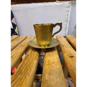Ensemble de tasses à thé et soucoupes en laiton massif de qualité supérieure, cadeau promotionnel d'entreprise, ensemble de 2 pièces, finition brillante, passe au lave-vaisselle et au micro-ondes - Product Image 3