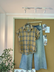 L839959 Fashion Women's <b>Plaid</b> Check <b>Shirt</b> Oversized Short Sleeve Button Down Casual Summer Blouse - Product Image 5