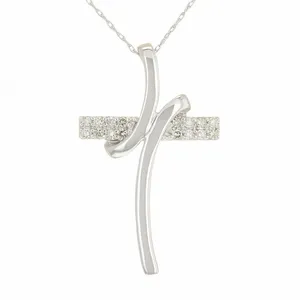 14K White Gold 0.20Ctw Diamond Signature Ribbon Cross Pendant <b>Necklace</b> Moissanite Jewelry For Women Elegant Religious Gift - Product Image 4