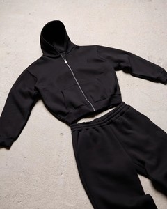 Custom Quality Two Pieces Sets Vintage Blank <b>Hoodie</b> and Sweatpants Sweat Track Suit Gym Zip up Baggy Oversize Plain Tracksuit - Product Image 2