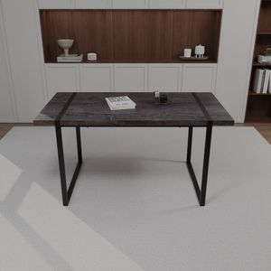 Tavolo da Pranzo Rettangolare Moderno Industriale 150 cm, Piano in MDF Nero, Spessore 3,8 cm, Sedute in Legno Ingegnerizzato, per 4-6 Persone - Product Image 1