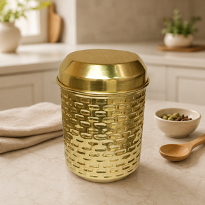 SHUBHAM Handcrafted Brass <b>Kitchen</b> Storage Jar with Lid – Hammered Food Container for Spices, Flour, Tea & Dry Goods - Product Image 1