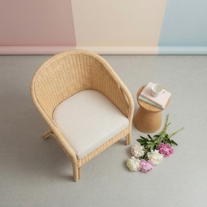 Handcrafted Natural Rattan Wicker Eco-Friendly Durable <b>Dining</b> Chairs Scandinavian Modern Accent Tub <b>Armchair</b> Soft Polyester - Product Image 5