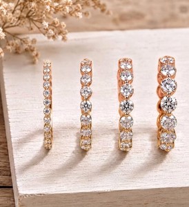 Stackable Band Eternity Band Lab Grown Diamond Round Cut Color E Clarity VS IGI Certified Stackable Band 10k 14k 18k Solid Gold - Product Image 4