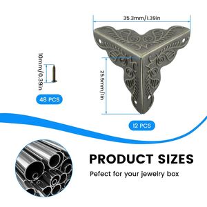 Protezioni Angolari Decorative in Metallo Bronzo Antico 1'' x 1'' Triangolari, Confezione da 12, per Mobili e Scatole di Stoccaggio - Product Image 1