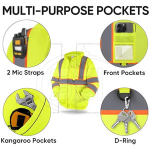 Sudadera de Seguridad de Alto Rendimiento, Alta Visibilidad, Impermeable, con Detalles Reflectantes, ANSI Clase 2, Logotipo Personalizado para Uso en el Lugar de Trabajo - Product Image 4