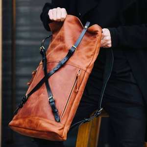 Sac à dos en cuir pleine fleur à fermeture enroulable pour homme, sac de voyage en cuir de vachette, sacoche pour ordinateur portable grande capacité, exportation mondiale LTBP-0112 - Product Image 4