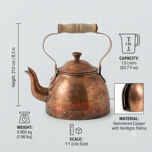 Bouilloire à thé en cuivre de style vintage antique avec patine naturelle et poignée en bois, chauffe-eau rétro pour cuisine, exportateur en gros - Product Image 5