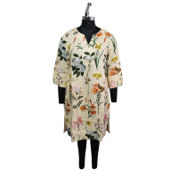 Robe courte beige imprimée pour femmes et filles, style simple tissé 100% lin, style vacances, nouveau motif personnalisable