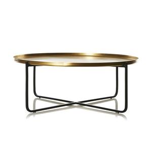 Table basse en verre avec plateau en métal couleur or, table centrale pour chambre d'hôtes, salon, avec forme ronde, table basse décorative - Product Image 3