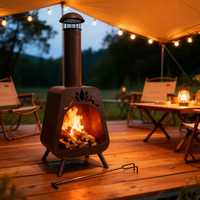 Cheminée extérieure en acier, foyer au gaz naturel, chauffage moderne avec pioche pour patio, jardin, cour arrière, camping