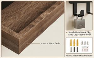 Porta llaves de pared con estante, organizador decorativo para correo y ganchos para llaves, de madera con accesorios de montaje, 9.64” de ancho x 2.36” de alto x 2.75” de largo - Product Image 6