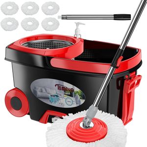 FunClean Set Secchio e Mop Rotante a 360 Gradi con Manico Estensibile da 155 cm e 6 Testine Extra in Microfibra per Pulizia Pavimenti Senza Sforzo - Product Image 1