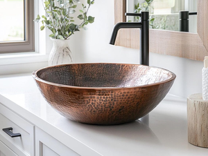 Lavabo en cuivre fait main, rond, style contemporain, durable, en métal, 45 cm, pour comptoir de salle de bain - Product Image 2