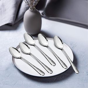 Set di 6 Cucchiaini da Tè Moderni in Acciaio Inox Martellato, Cucchiai da Dessert per Casa, Cucina, Ristorante, Argento, Stoviglie Promozionali - Product Image 3