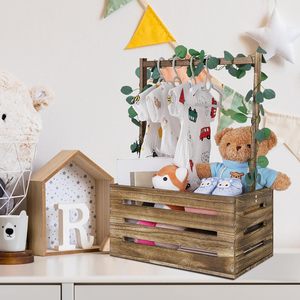 Wooden Storage Box With Hanging <b>Rack</b> Rectangle Multifunctional Toys Organizer 50x40x30cm Rustic Style For Kids Room - Product Image 1