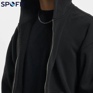 เสื้อฮู้ดซิปโอเวอร์ไซส์ปักโลโก้ตามสั่งสำหรับผู้ชาย เสื้อฮู้ดทรงหลวมแบบซิปเต็มตัว ไหล่ตก ผ้าฝ้ายฟลีซหนานุ่ม สไตล์สตรีทแวร์ - Product Image 6