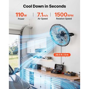 Ventilatore da Parete da 18 Pollici, 3 Velocità, Flusso d'Aria Prolungato, Angolo di Rotazione Regolabile, Controllo Meccanico, Spina AU/US, Installazione a Scatola - Product Image 2