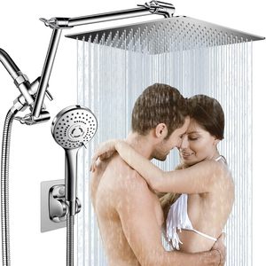 Système de Douche Double en Acier Inoxydable Poli 12'' avec Bras d'Extension Réglable, Douche Pluie et <span class=keywords><strong>Douchette</strong></span> à Main à Jet Massant, Qualité Hôtelière Supérieure - Product Image 1