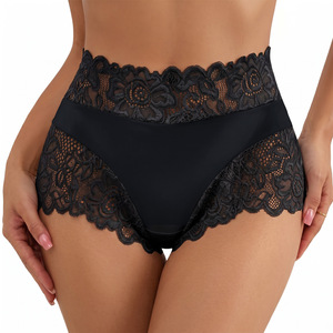Women Sexy High Waist <b>Lace</b> Briefs Smooth Satin Front Soft <b>Stretch</b> Ladies Panties Multi Color Wholesale - Product Image 3