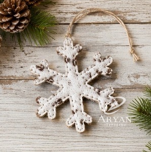 Premium Genuine Cowhide Leather <b>Snowflake</b> Christmas Ornament Rustic Western Holiday Tree Hanging <b>Decor</b> Gift for Christmas Home - Product Image 1