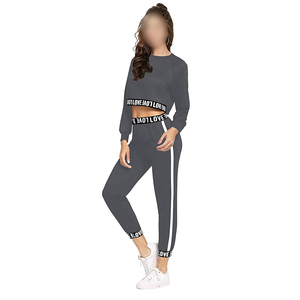 Women Crop Top And Jogger Pants <b>Set</b>, Fashion Two Piece Tracksuit Sportswear For Running, Exercise, And Lounge Wear - Product Image 3